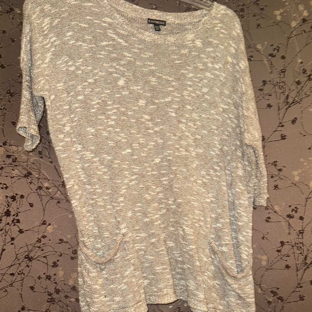 Express Gray and White Boxy Tunic Top